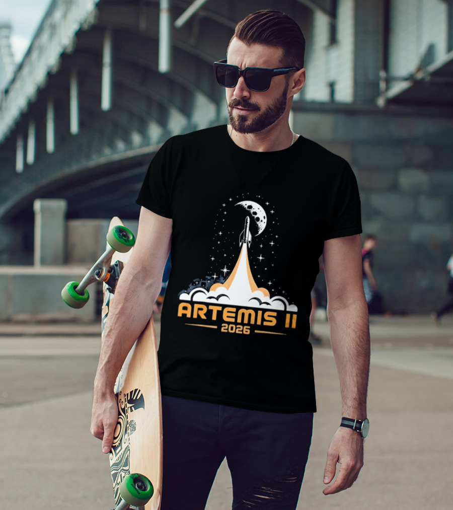 Artemis II 2026 Moon Rocket Launch With Stars And Moon T-Shirt