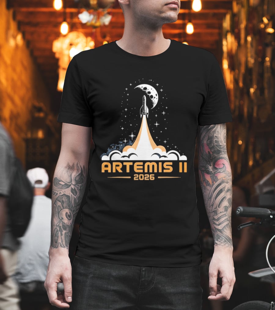 Artemis II 2026 Moon Rocket Launch with Stars and Moon T-Shirt