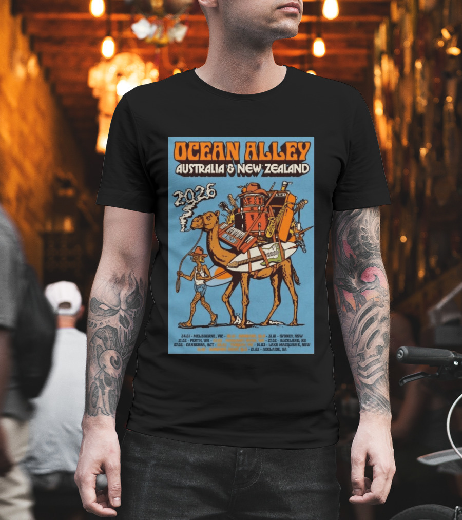 Ocean Alley Australia New Zealand 2026 Tour Dates With Camel And Musical Gear T-Shirt