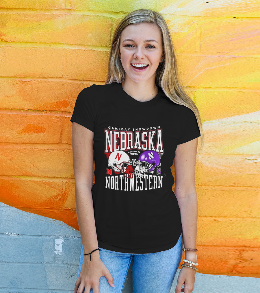 Nebraska Cornhuskers Northwestern Wildcats Gameday Showdown 2025 Helmet Matchup T-Shirt