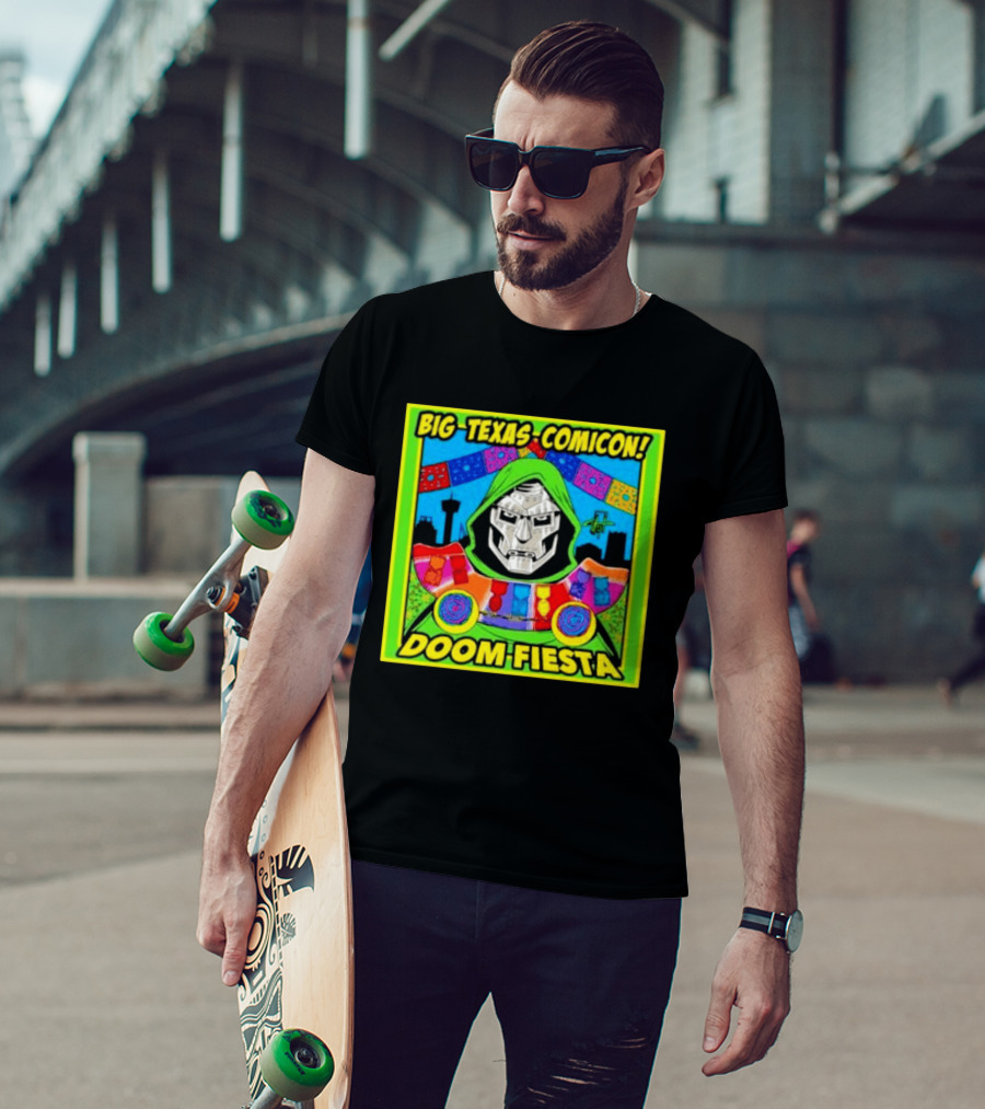 Big Texas Comicon Doom Fiesta Colorful Celebration With Iconic Mask T-Shirt