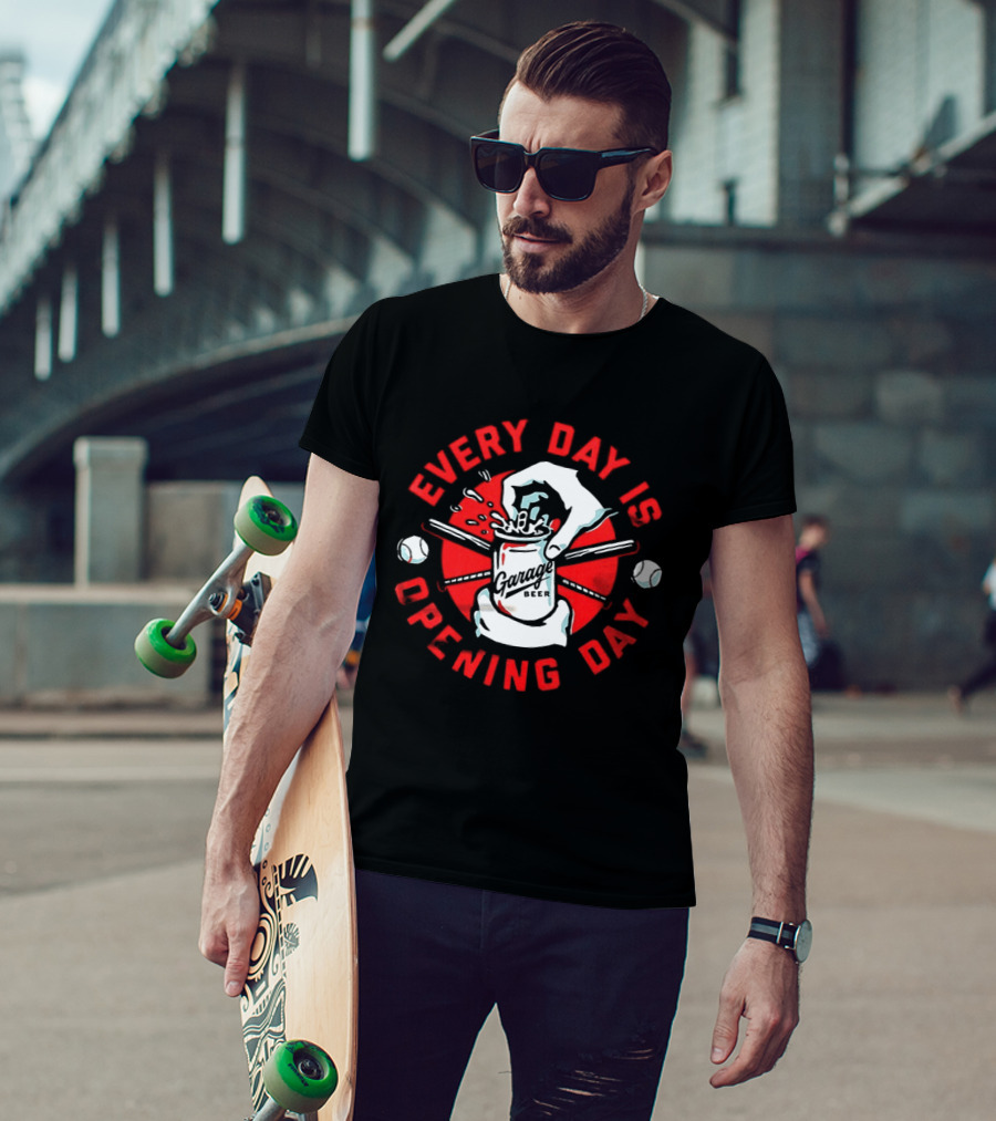 Every Day Is Opening Day Garage Beer Can Baseball T-Shirt