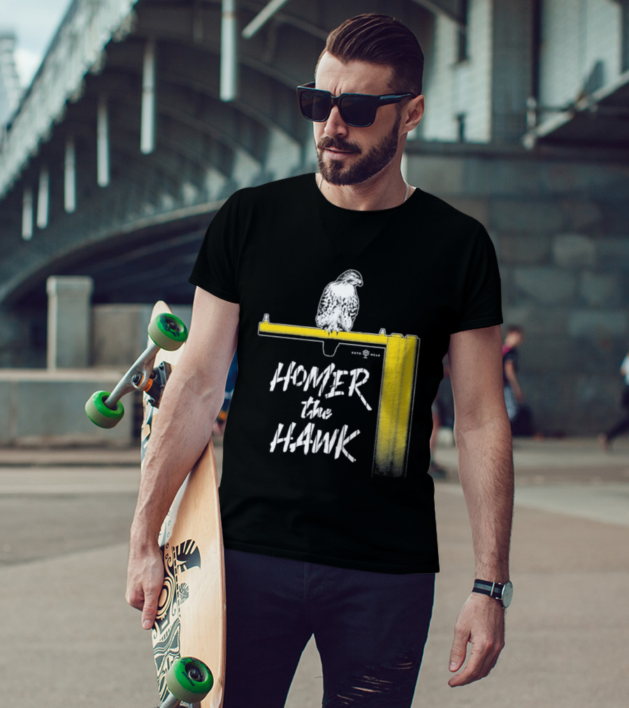 Homer The Hawk Perched On Yellow Crossbar T-Shirt