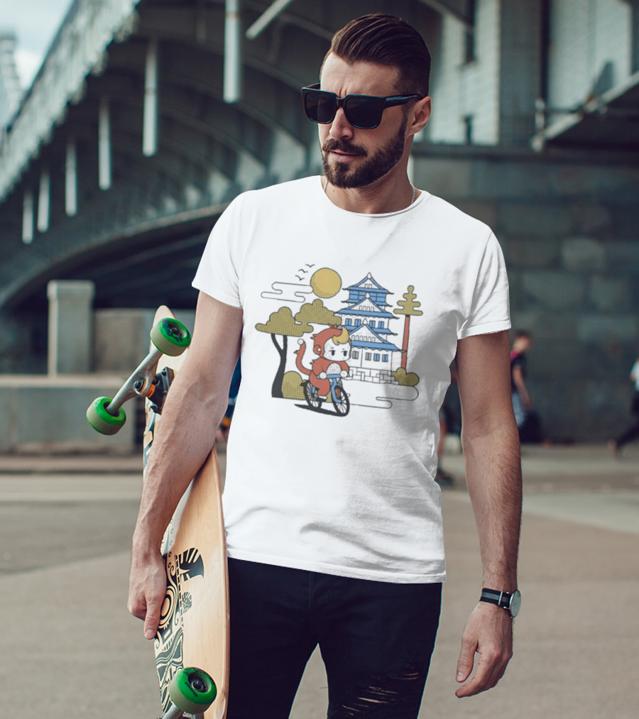 CDawgVA Anime Monkey Riding Motorcycle With Japanese Temple T-Shirt