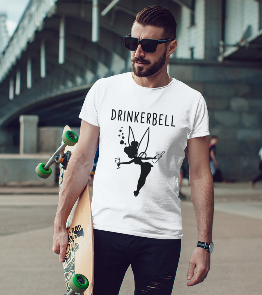 Drinkerbell Beer Lover Fairy With Wine Glass And Bottle T-Shirt