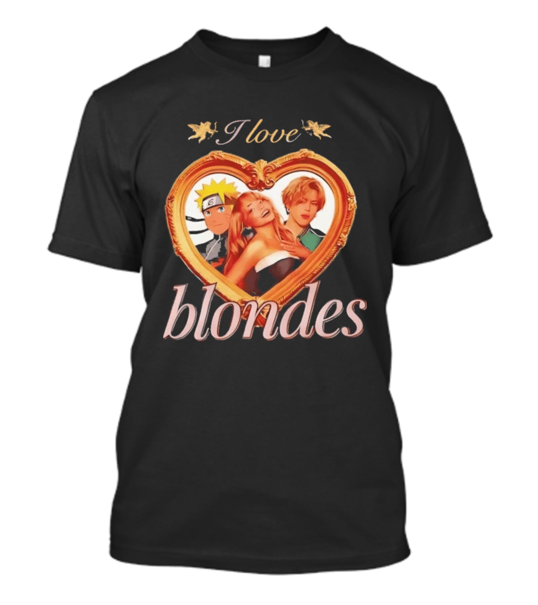 I Love Blondes Heart Framed Pop Culture Mashup Anime And Music T-Shirt