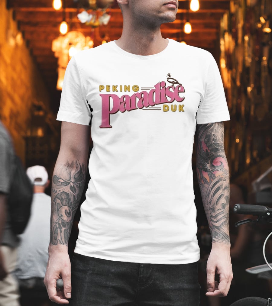 Peking Duk Paradise Bold Pink Yellow Text with Duck T-Shirt