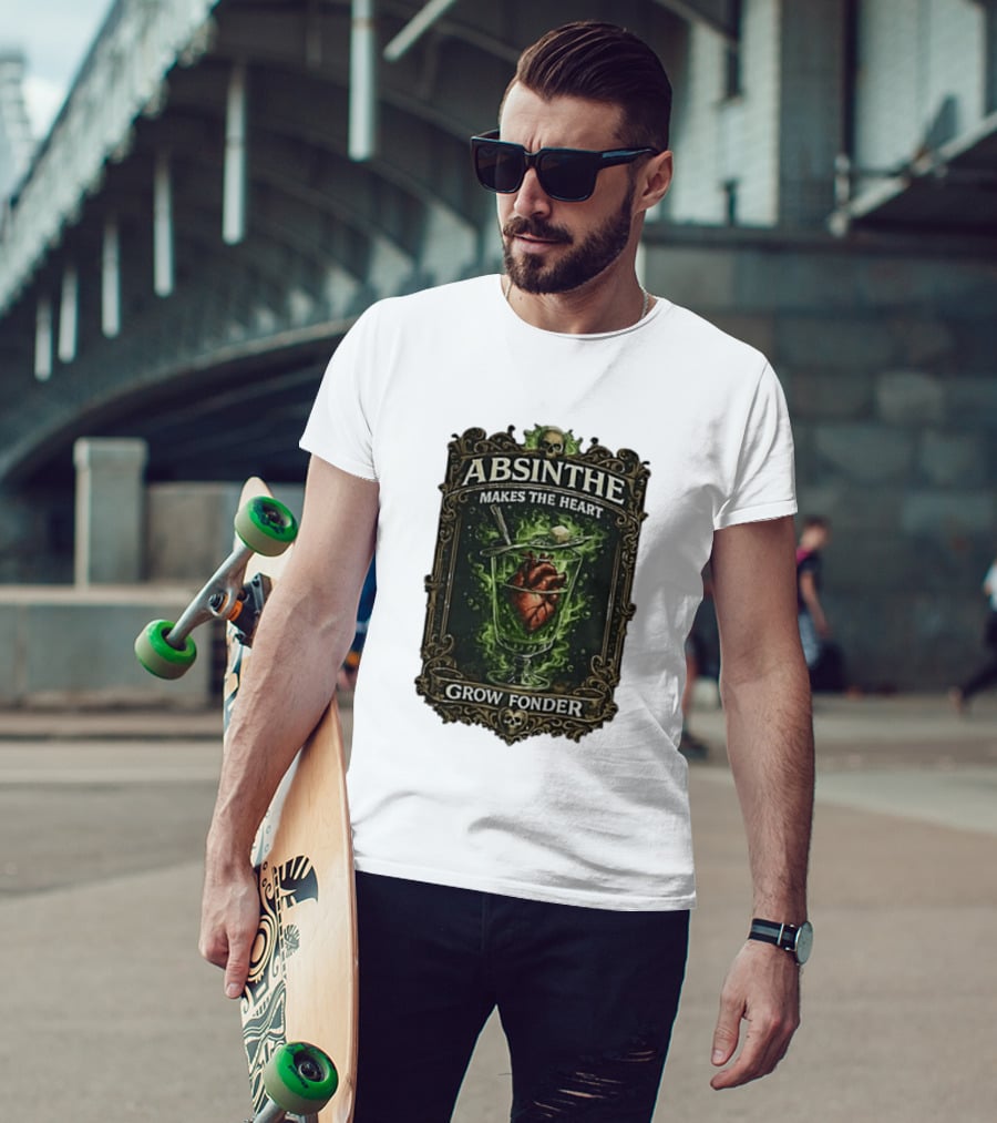 Absinthe Skull Art Heart In Glass Fonder Saying T-Shirt