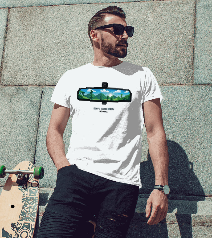 Don't Look Back Pixel Art Rearview Domno T-Shirt