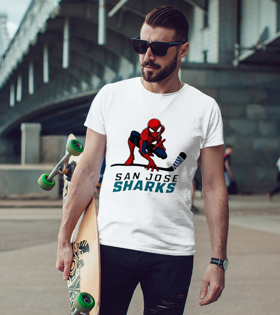 Spider Man San Jose Sharks Hockey Collaboration T-Shirt