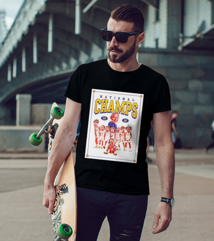 National Champs 89 26 Michigan Wolverines Caricature Coach And Players T-Shirt