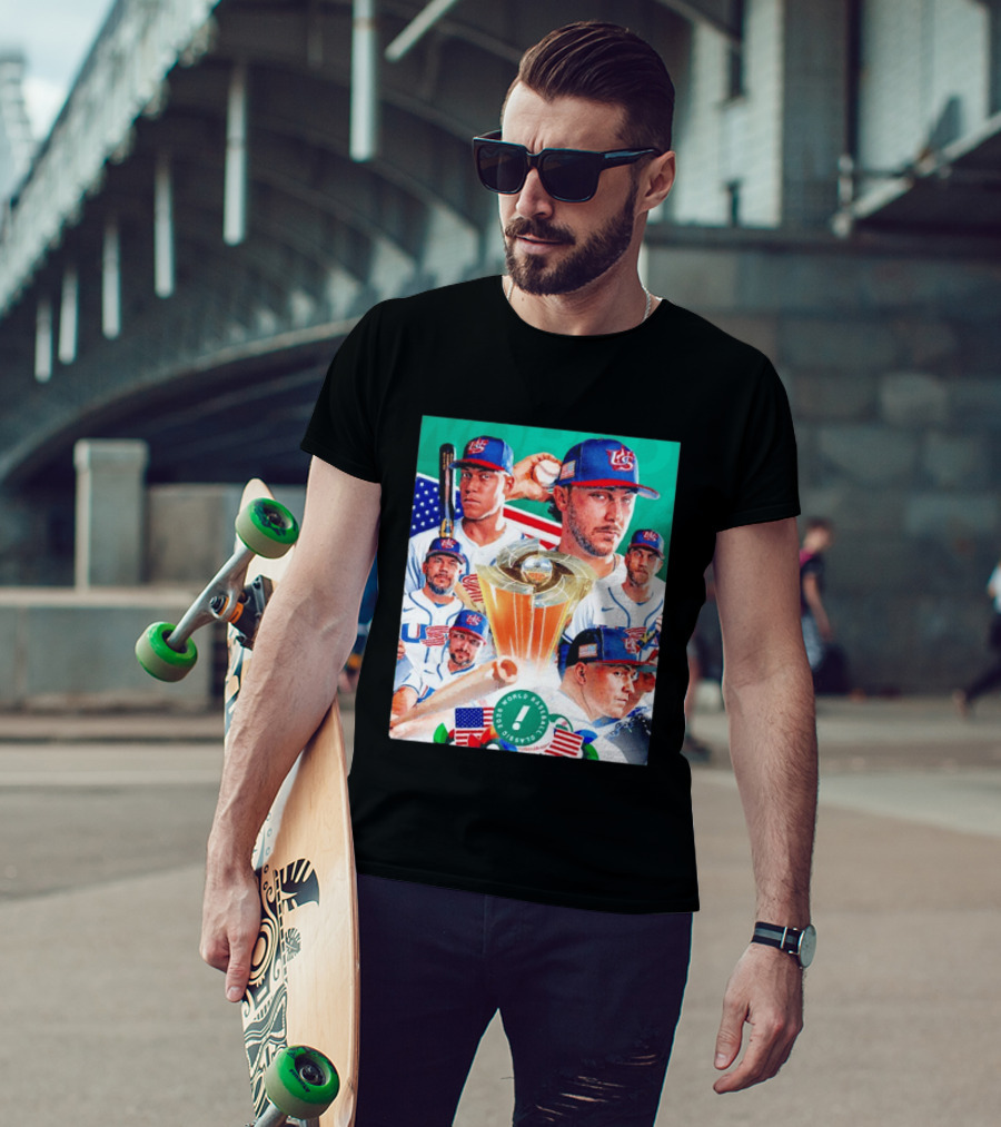 Team USA 2026 World Baseball Classic Players With USA Flag And Trophy T-Shirt