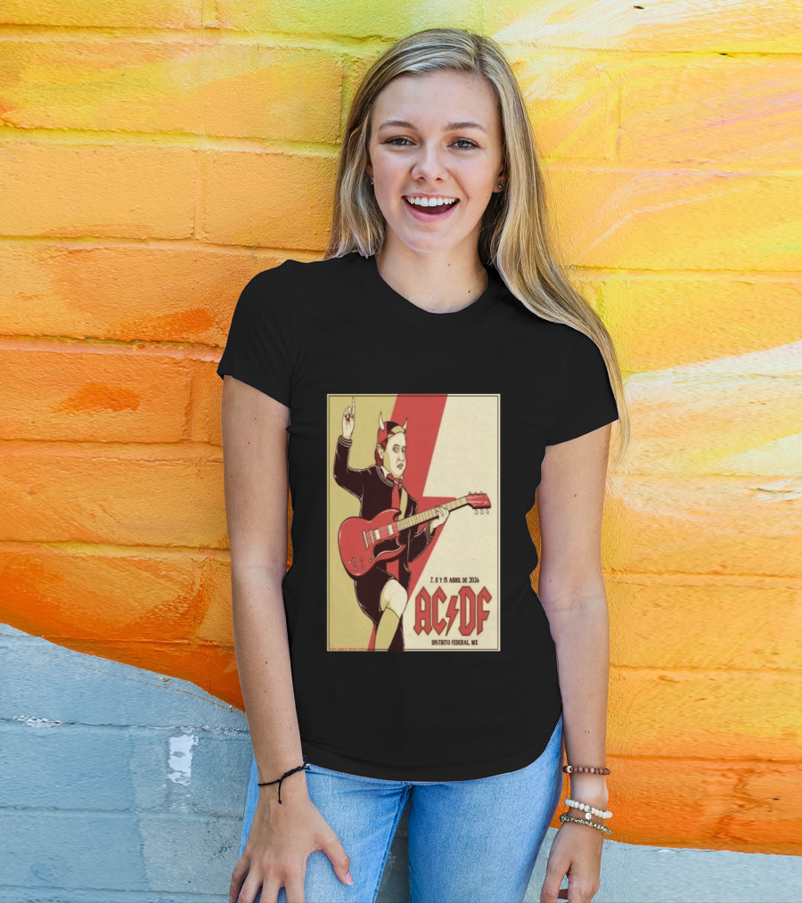 AC DF Distrito Federal MX Abril 2026 7 11 15 Rock Concert Red Guitar And Devil Horns T-Shirt