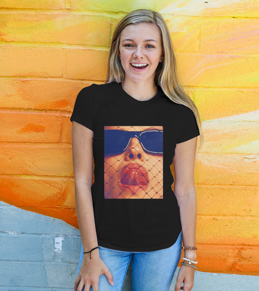 Irina Shayk Tongue Sunglasses Mesh T-Shirt