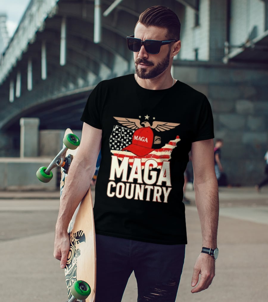 MAGA Country Patriotic USA Map With Red Hat And Eagle Wings T-Shirt