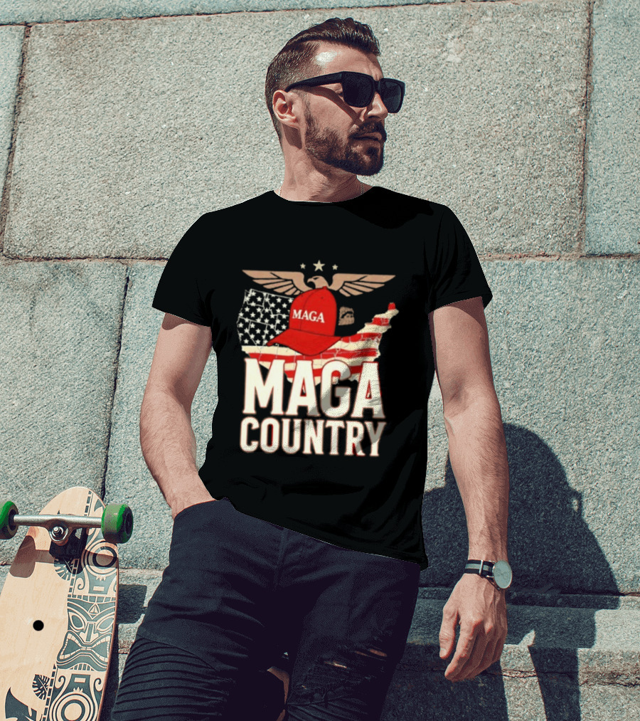 MAGA Country Patriotic USA Map With Red Hat And Eagle Wings T-Shirt