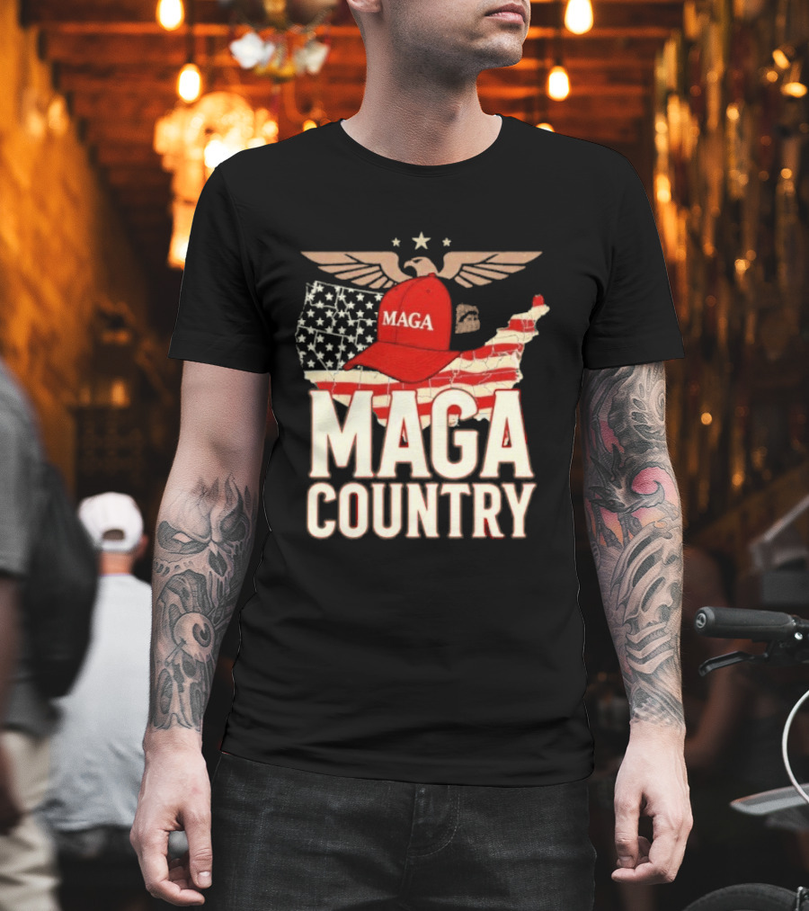 MAGA Country Patriotic USA Map With Red Hat And Eagle Wings T-Shirt