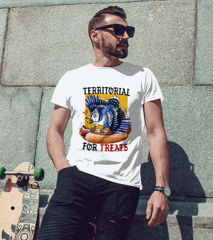 Territorial Bird With Hotdog For Treats T-Shirt