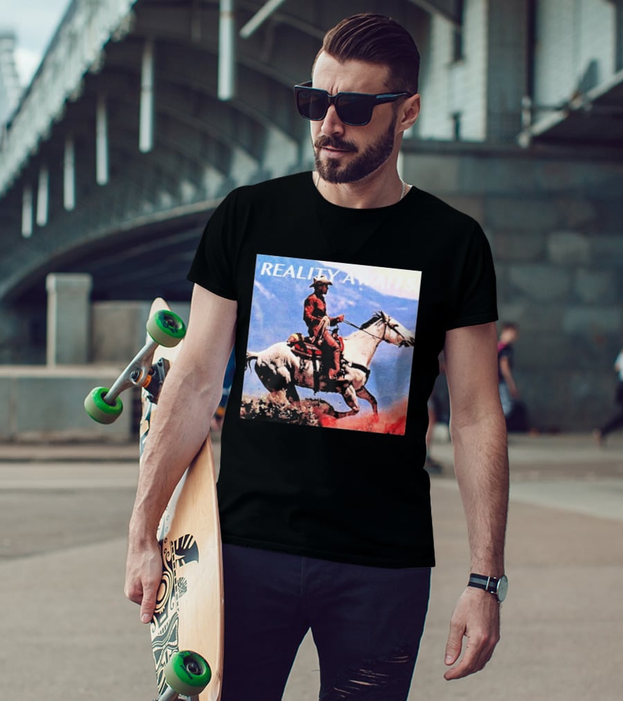 Reality Awaits Cowboy Riding Horse In Mountains T-Shirt