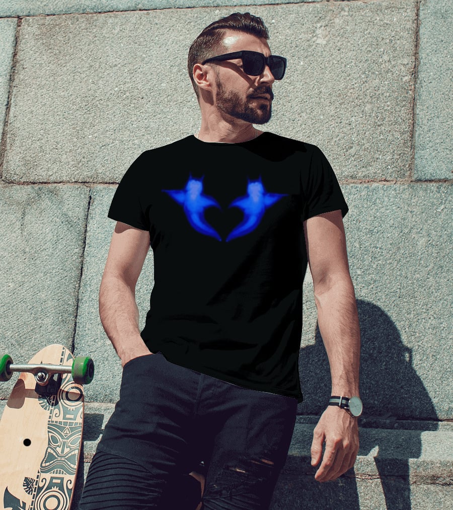Two Hearts Blue Bat Silhouette Pair T-Shirt
