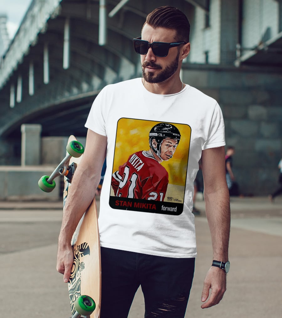 Stan Mikita Forward Chicago Blackhawks NHL Alumni Card 500 Level T-Shirt
