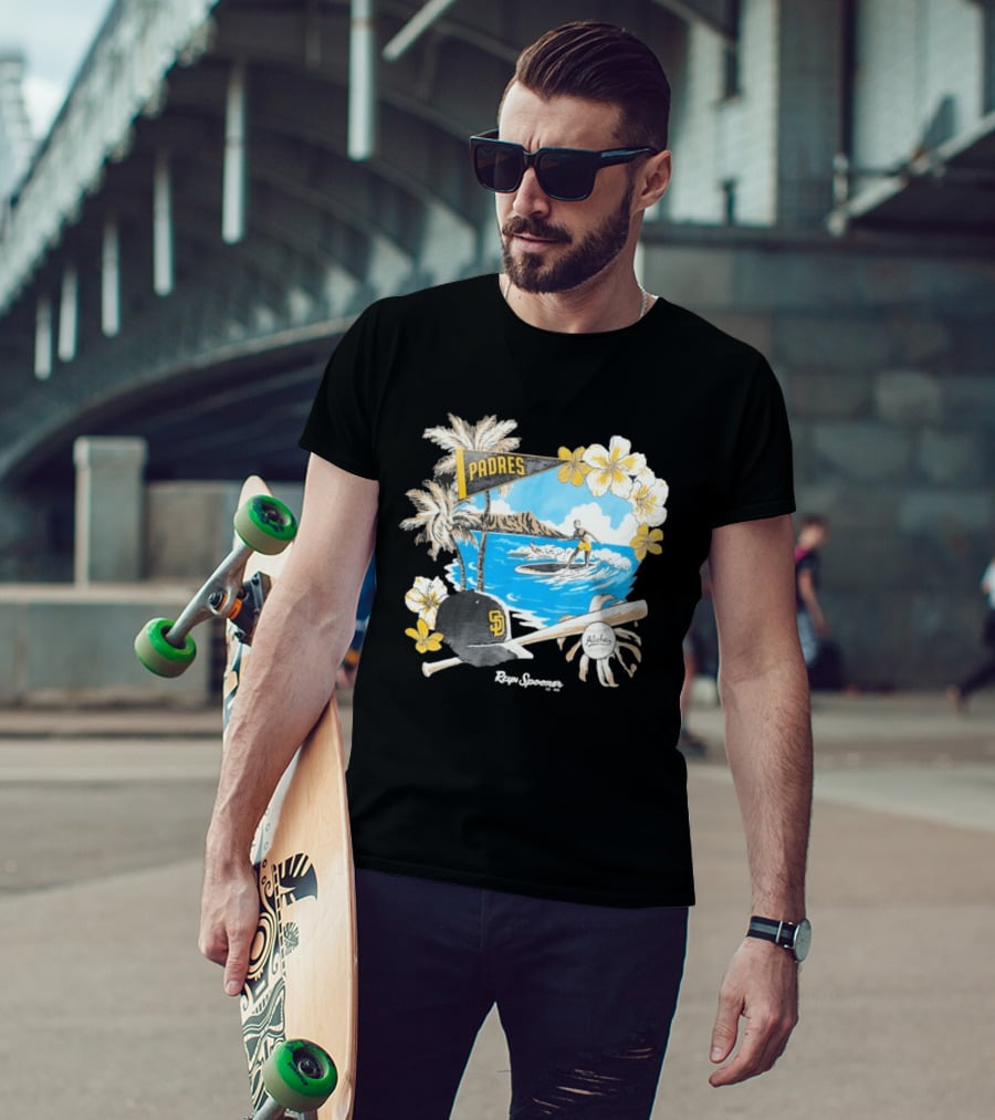 Reyn Spooner San Diego Padres Surfing Baseball Aloha Scene T-Shirt