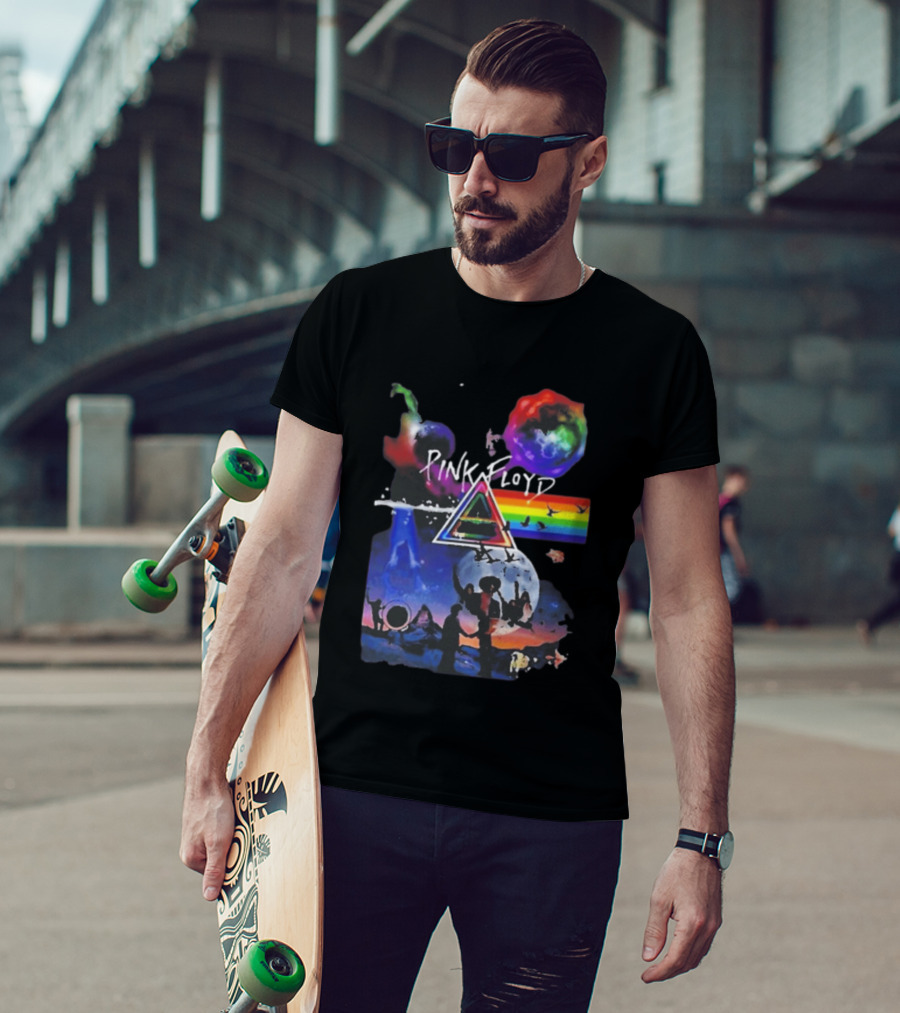 Pink Floyd Psychedelic Birds Colorful Rainbow Triangular Prism T-Shirt