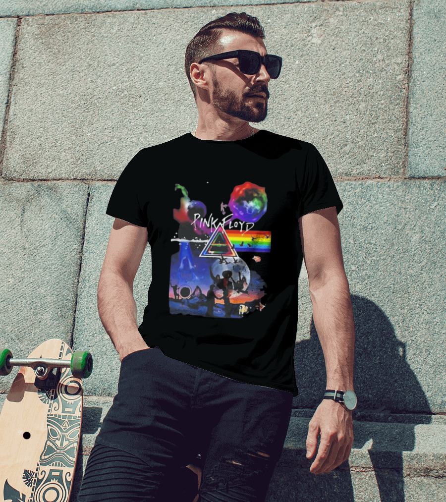 Pink Floyd Psychedelic Birds Colorful Rainbow Triangular Prism T-Shirt