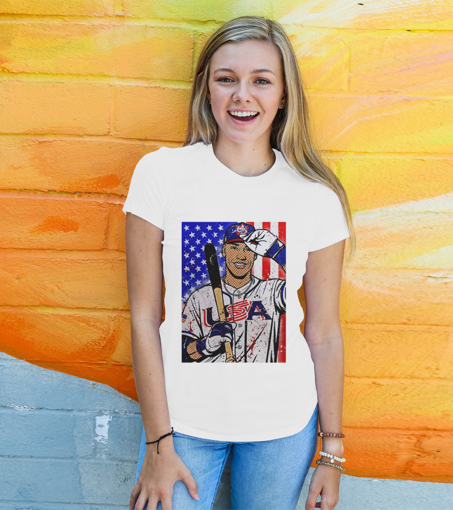 Aaron Judge USA Baseball Pop Art 2026 American Flag Stars Stripes T-Shirt