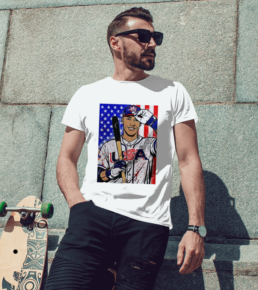 Aaron Judge USA Baseball Pop Art 2026 American Flag Stars Stripes T-Shirt