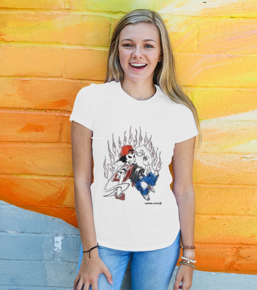 Warren Lotas Boy And Cat Surrounded By Flames Vintage Streetwear T-Shirt