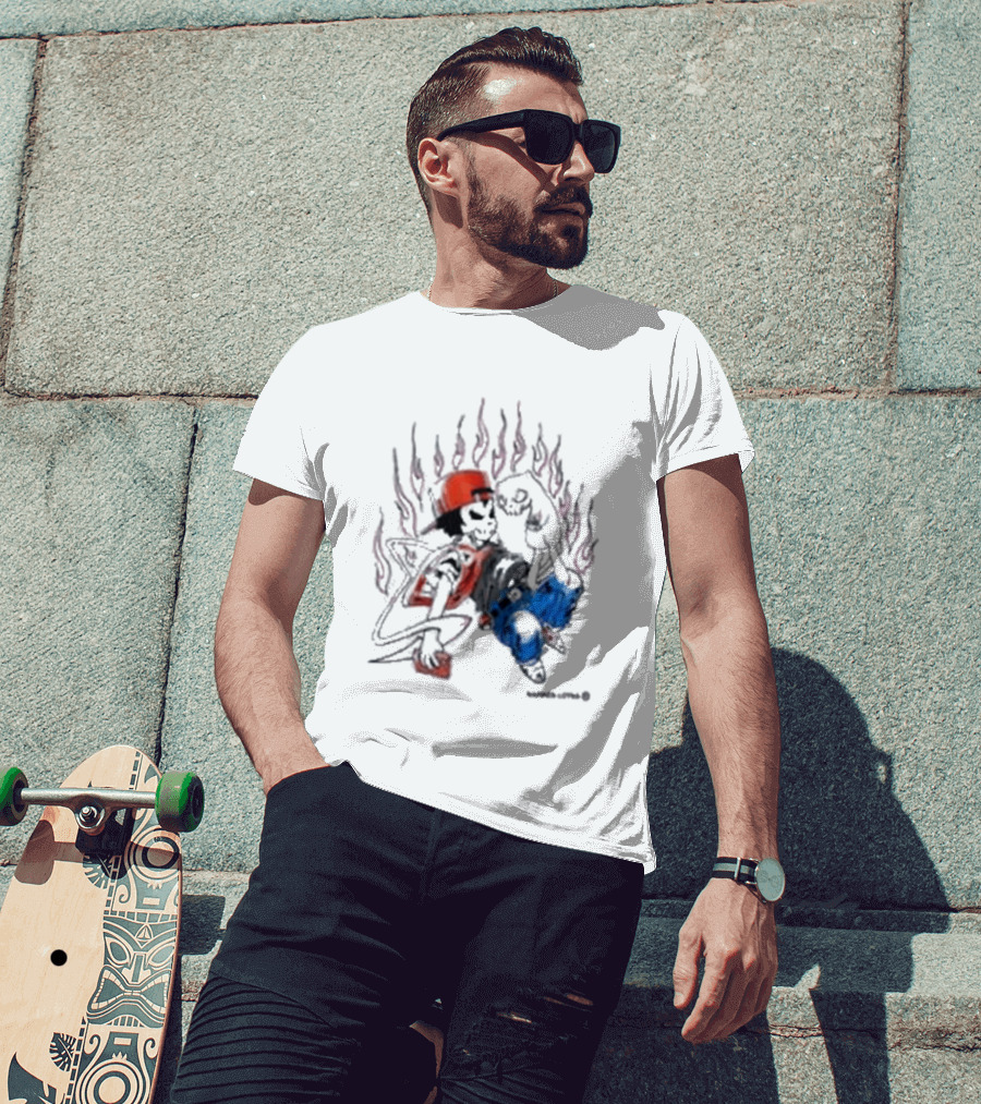 Warren Lotas Boy And Cat Surrounded By Flames Vintage Streetwear T-Shirt