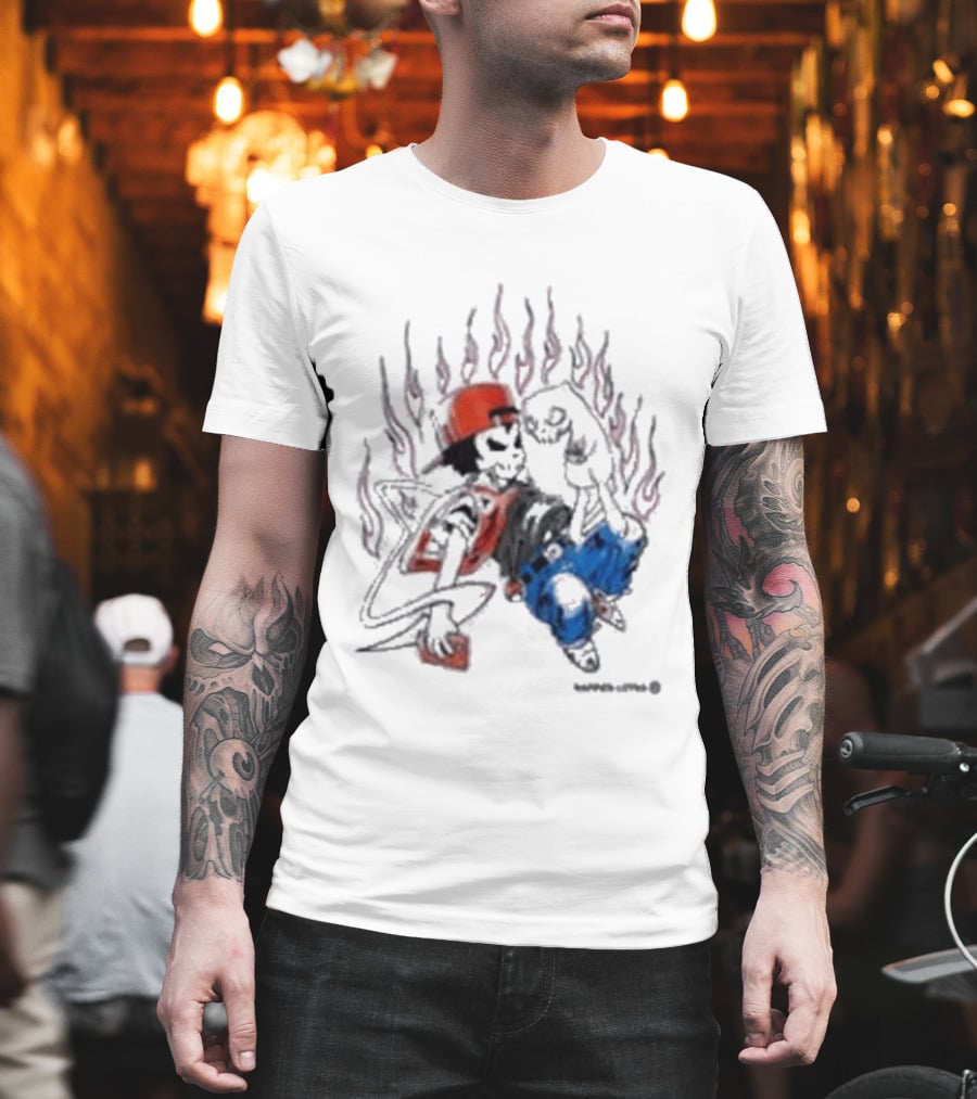 Warren Lotas Boy And Cat Surrounded By Flames Vintage Streetwear T-Shirt