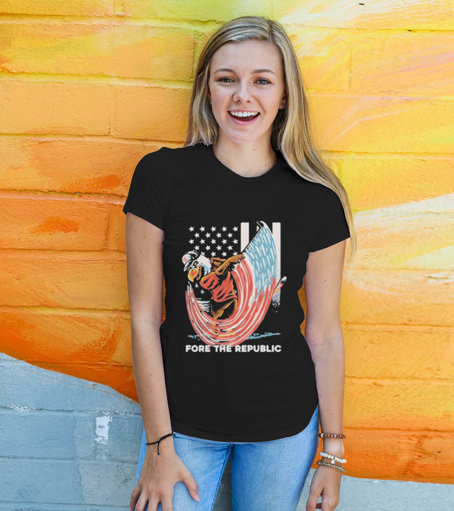 Old Row Golf American Flag Swing Fore The Republic T-Shirt