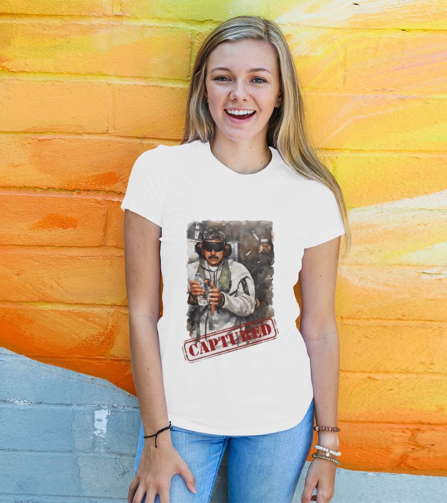 Nicolás Maduro Blindfolded Holding Water Bottle Captured Stamp T-Shirt