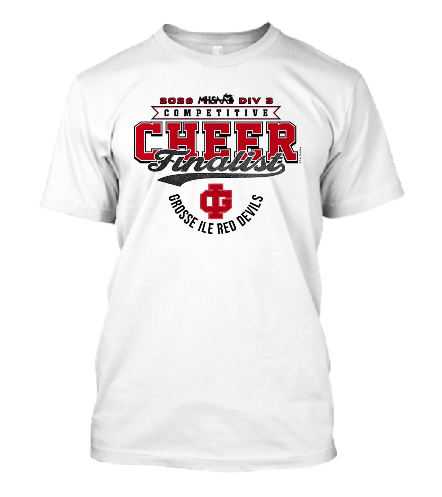 2026 MHSAA Div 3 Competitive Cheer Finalist Grosse Ile Red Devils T-Shirt