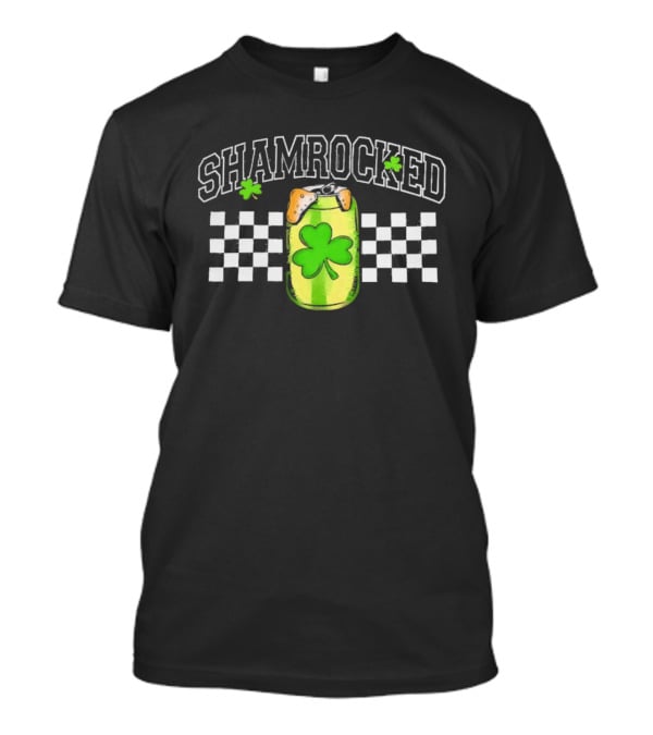 Shamrocked St. Patrick's Day Beer Can Checkerboard Clover USA T-Shirt