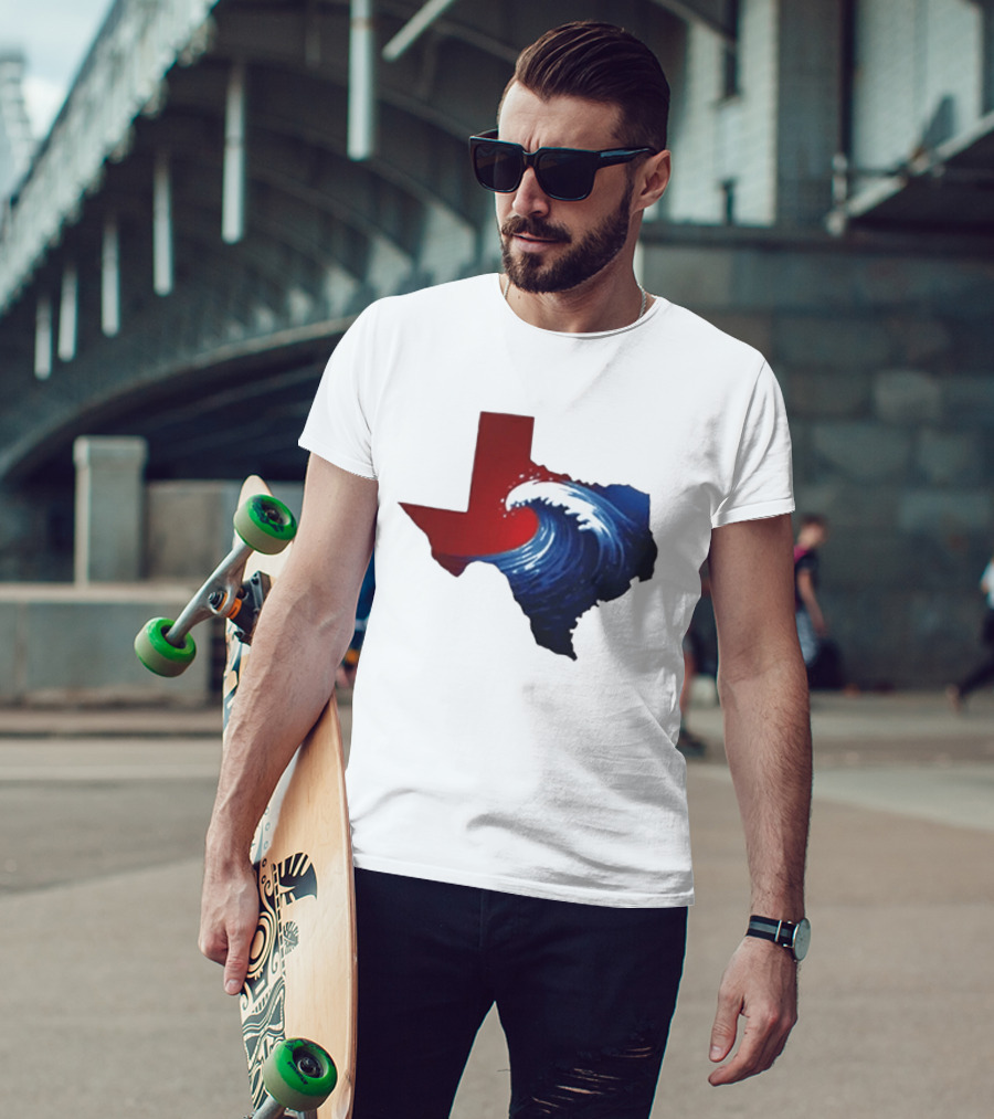 Texas Blue Wave Democrat Red State Map Wave Banner T-Shirt