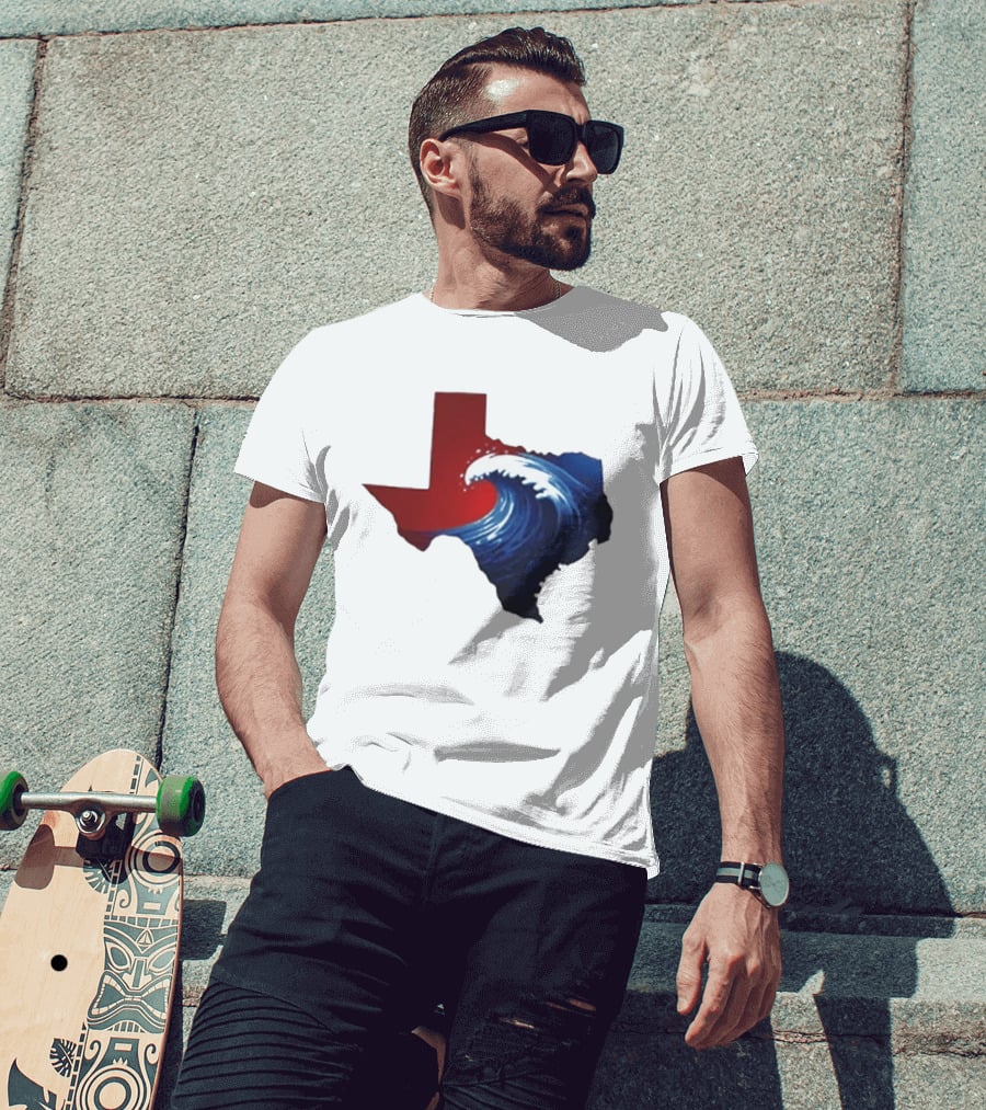 Texas Blue Wave Democrat Red State Map Wave Banner T-Shirt