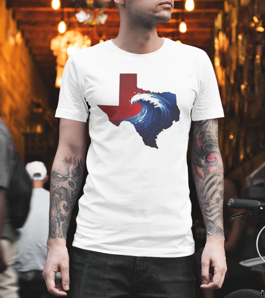 Texas Blue Wave Democrat Red State Map Wave Banner T-Shirt