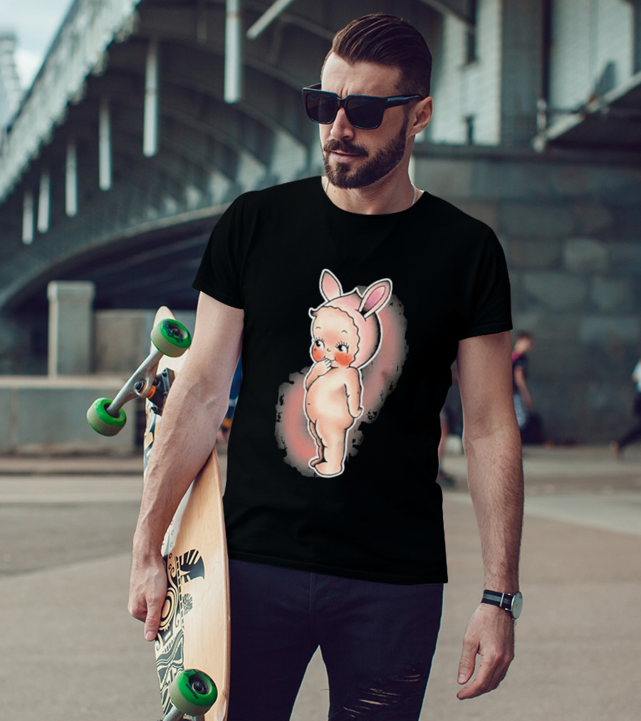 Kewpie Baby Bunny Rabbit Vintage Illustration Cute Pastel Pink Ears T-Shirt