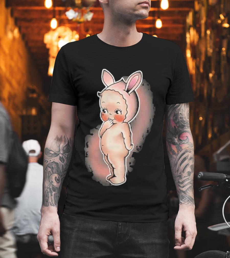 Kewpie Baby Bunny Rabbit Vintage Illustration Cute Pastel Pink Ears T-Shirt
