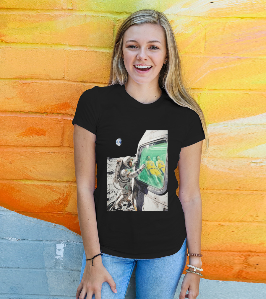 LeBron James Lakers Alone In Space Astronaut Scene With Number 77 And 15 In Spaceship T-Shirt