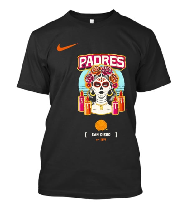 Nike San Diego Padres 2026 City Connect Dia De Los Muertos Candles Roses Large T-Shirt