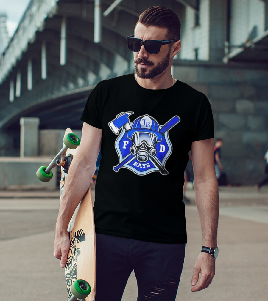 Tampa Bay Rays Firefighter Pride 2026 FD Shield Helmet Axe Bat Gas Mask T-Shirt