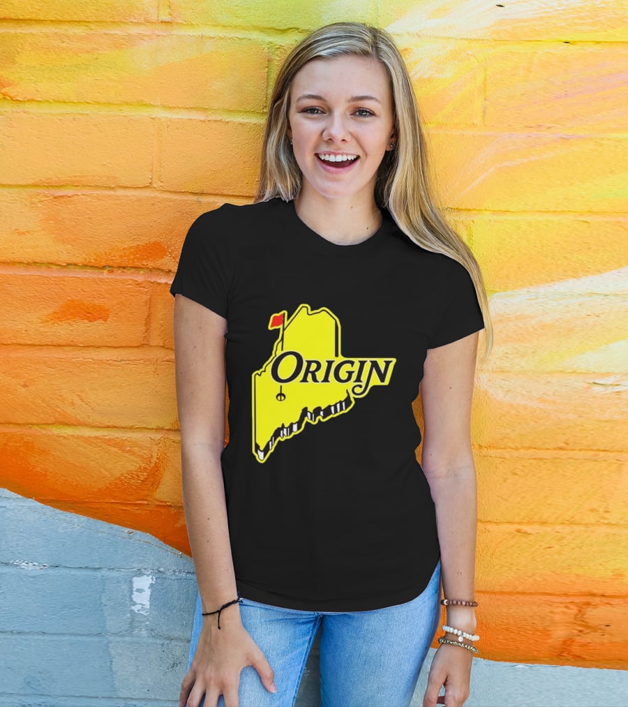 Origin USA Masters Golf Yellow Maine Flag Map T-Shirt