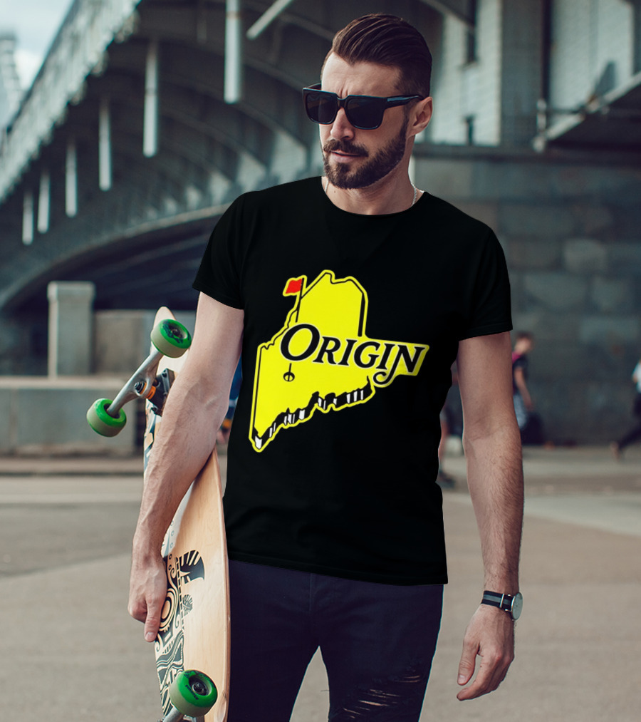 Origin USA Masters Golf Yellow Maine Flag Map T-Shirt