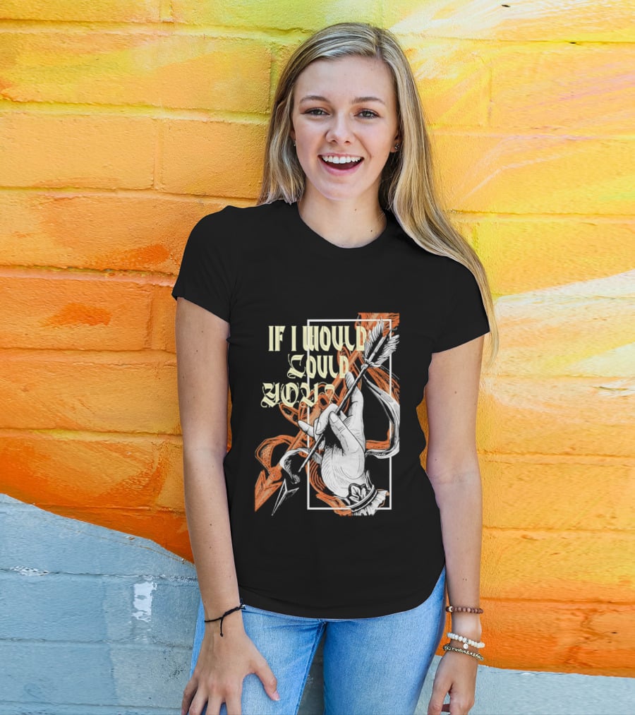 If I Would Could You Retro Hand Drawn Arrow Motif T-Shirt