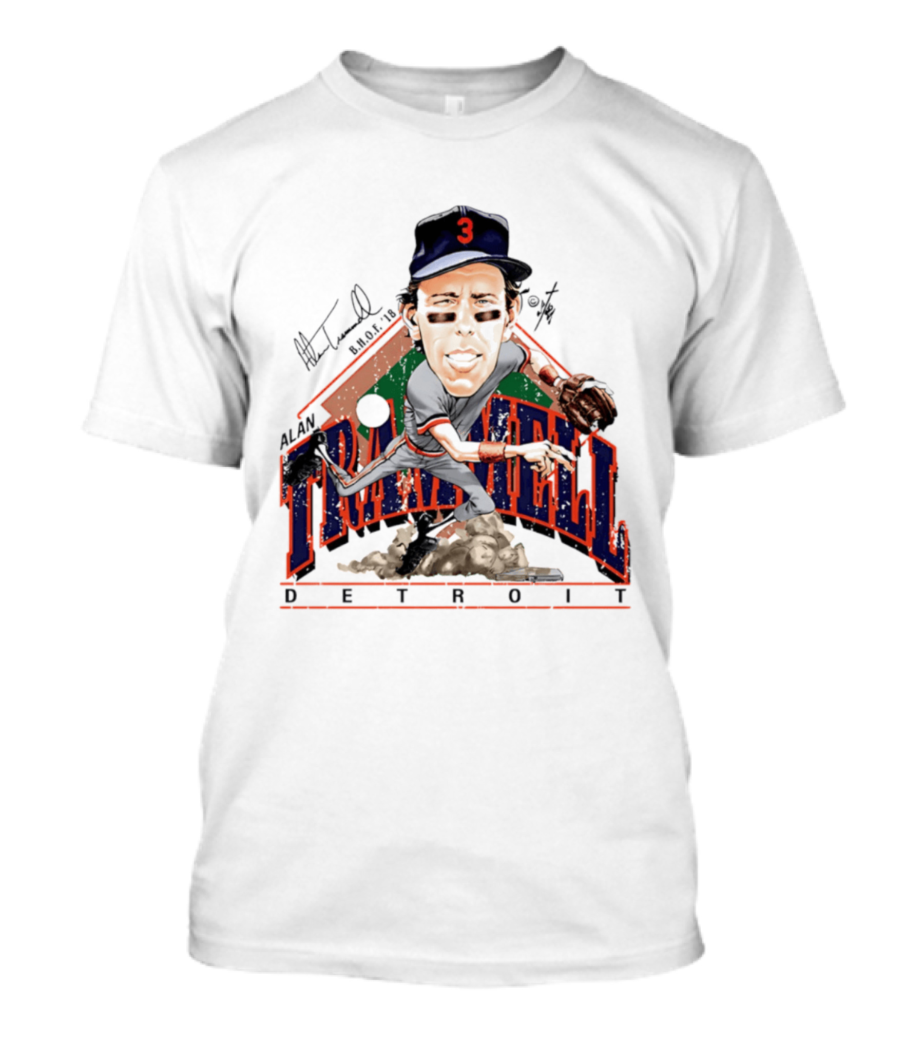 Alan Trammell Detroit Tigers Bruce Stark Collection Signed Caricature T-Shirt