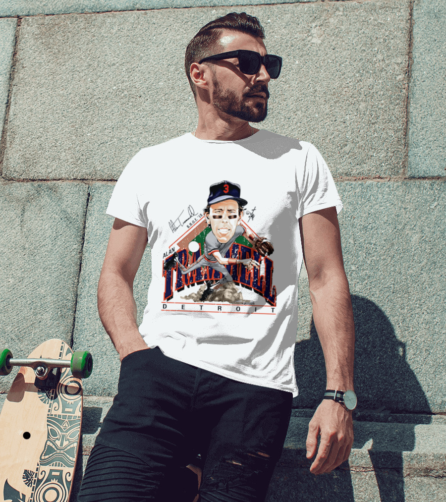 Alan Trammell Detroit Tigers Bruce Stark Collection Signed Caricature T-Shirt